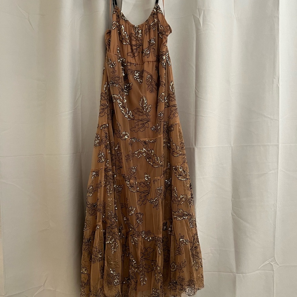 Anthropologie Brown Floral Maxi Dress